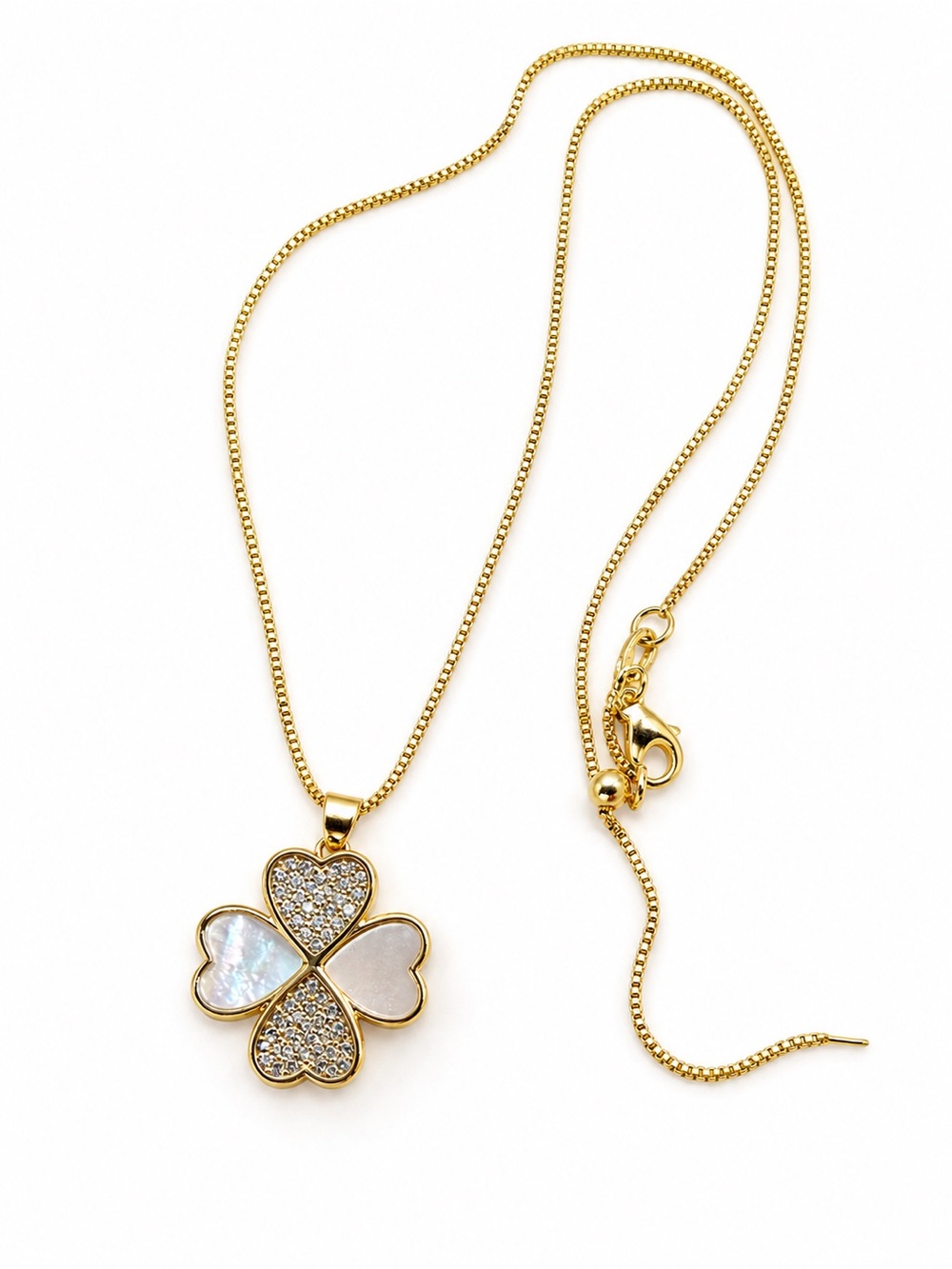 18K Gold Filled Mother of Pearl & Pavé Clover Necklace | Tarnish/Water Resistant